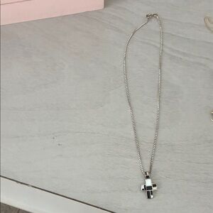 Elegant Silver Cross Necklace onyx and mother of pearl.